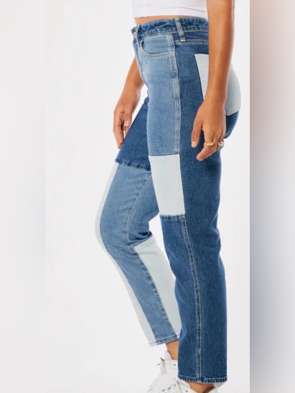 Hollister Patchwork Mom Jeans Ultra High Rise 33 Vintage Stretch Denim